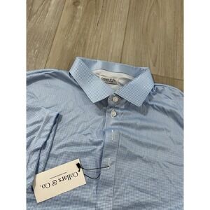 Collars And Co Short Sleeve Polo Shirt Blue Houndstooth   Size XL Relaxed Fit